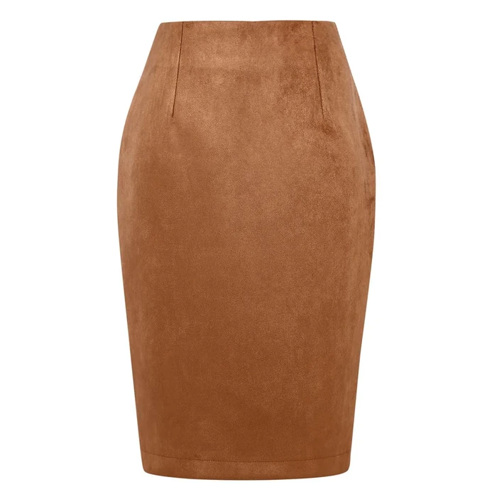 IDEALSANXUN Suede Skirt for Women 2023 Trendy Fall Winter High Waisted Bodycon Stretch Knee Length Pencil Midi Skirts with Slit, Suede Brown, S by IDEALSANXUN - Used - Very Good condition - US$25.20