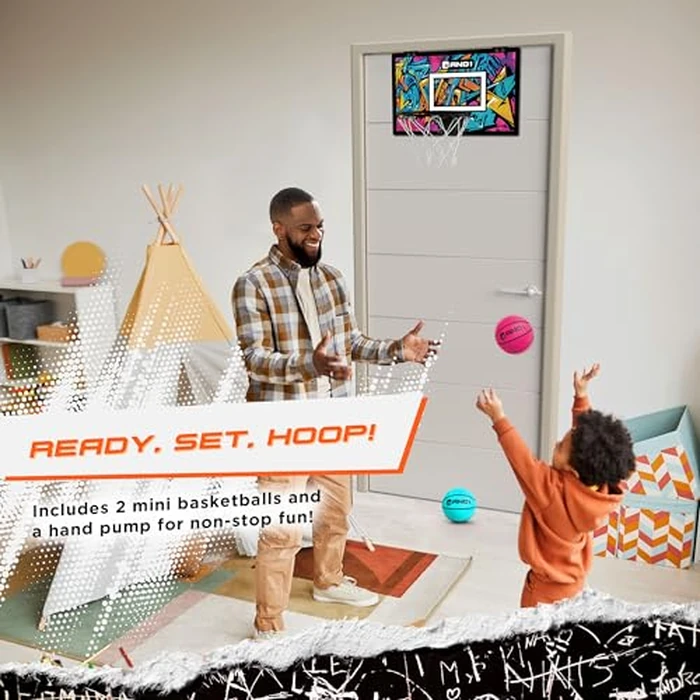 AND1 Over The Door [Mini Basketball] [Hoop]: - 18”x12” Pre-Assembled Portable with Flex Rim, Includes Two Deflated 5” - Teal/Pink (5A1GT0110L0E2) by AND1 - Image 2