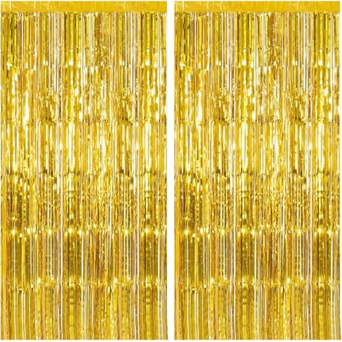 2 Pack Gold Backdrop Birthday Decorations Foil Curtain Backdrop Gold Streamers Dance Party Decorations Photo Booth Props for Bachelorette Decorations Christmas Halloween New Years Eve Party Supplies by K.E.J. - Image 1