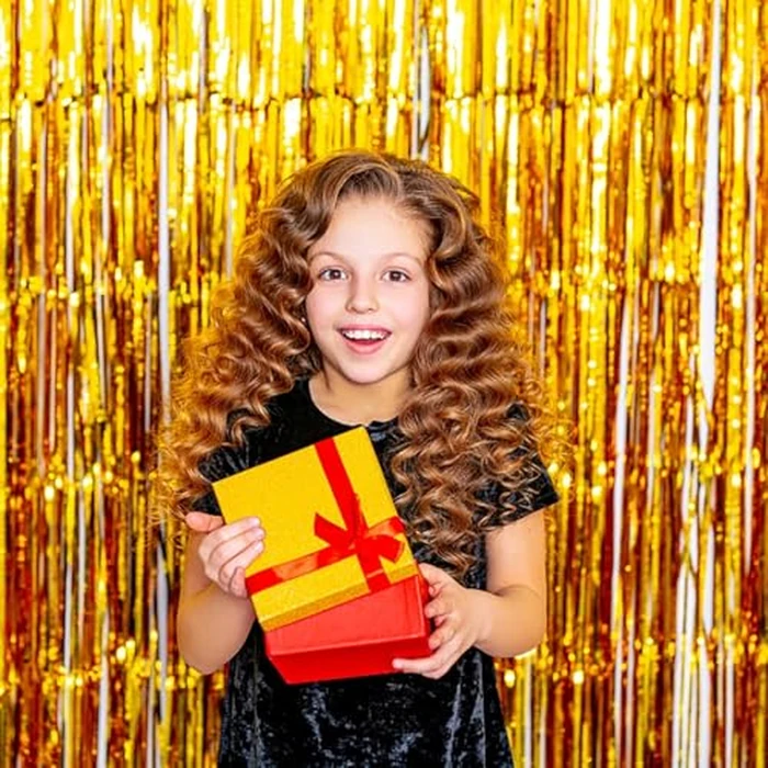 2 Pack Gold Backdrop Birthday Decorations Foil Curtain Backdrop Gold Streamers Dance Party Decorations Photo Booth Props for Bachelorette Decorations Christmas Halloween New Years Eve Party Supplies by K.E.J. - Image 2