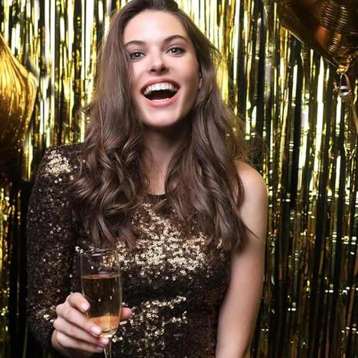 2 Pack Gold Backdrop Birthday Decorations Foil Curtain Backdrop Gold Streamers Dance Party Decorations Photo Booth Props for Bachelorette Decorations Christmas Halloween New Years Eve Party Supplies by K.E.J. - Image 4