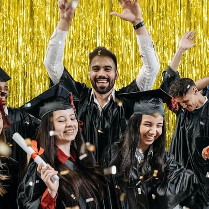 2 Pack Gold Backdrop Birthday Decorations Foil Curtain Backdrop Gold Streamers Dance Party Decorations Photo Booth Props for Bachelorette Decorations Christmas Halloween New Years Eve Party Supplies by K.E.J. - Image 5