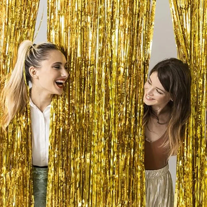 2 Pack Gold Backdrop Birthday Decorations Foil Curtain Backdrop Gold Streamers Dance Party Decorations Photo Booth Props for Bachelorette Decorations Christmas Halloween New Years Eve Party Supplies by K.E.J. - Image 6