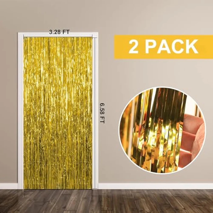 2 Pack Gold Backdrop Birthday Decorations Foil Curtain Backdrop Gold Streamers Dance Party Decorations Photo Booth Props for Bachelorette Decorations Christmas Halloween New Years Eve Party Supplies by K.E.J. - Image 7