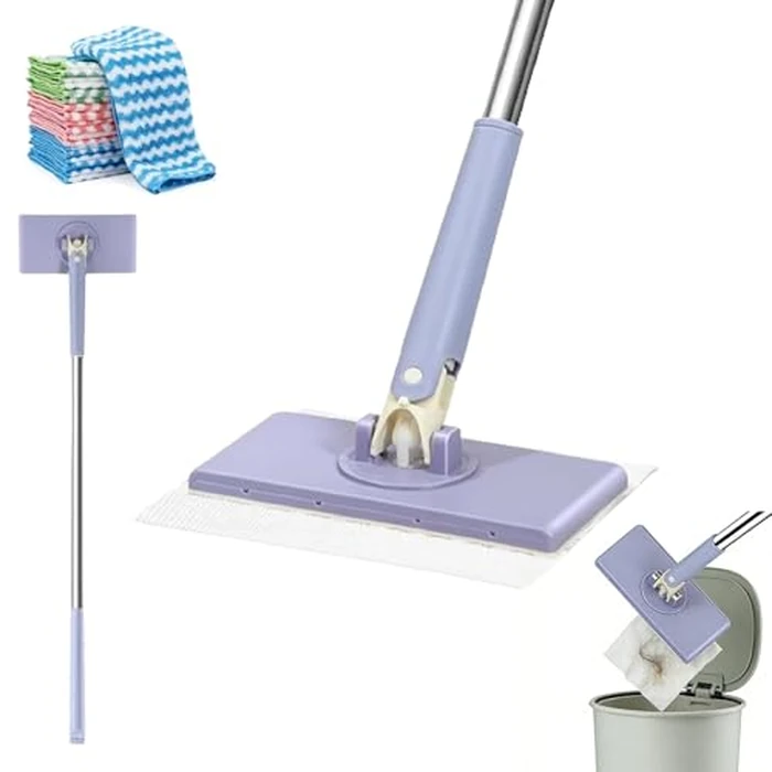 Snap Grip Mini Mop,Cloth Changing Mini Mop,360 Rotating Wet Dry for Whole House Cleaning,Foldable 35inch Retractable Long Handle Mopping Stick (Purple,1*p+6*Cloth) by Elara Craft - Used - Very Good condition - US$17.64