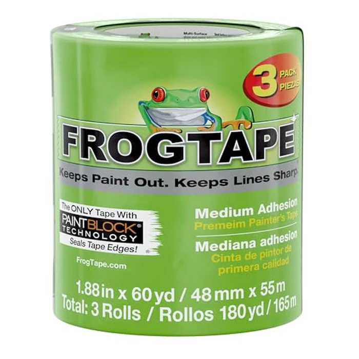 FrogTape Multi-Surface Painters Tape with PAINTBLOCK, 2 Inch Wide (1.88 In. x 60 Yds), Medium Adhesion, Green, 3 Rolls (240661) by FrogTape - Image 1