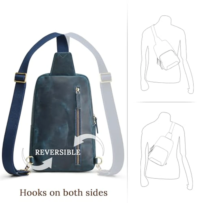 S-ZONE Sling Bag for Men Women RFID Blocking Genuine Leather Crossbody Shoulder Bag Backpack Hiking Daypack Travel by S-ZONE - Image 7