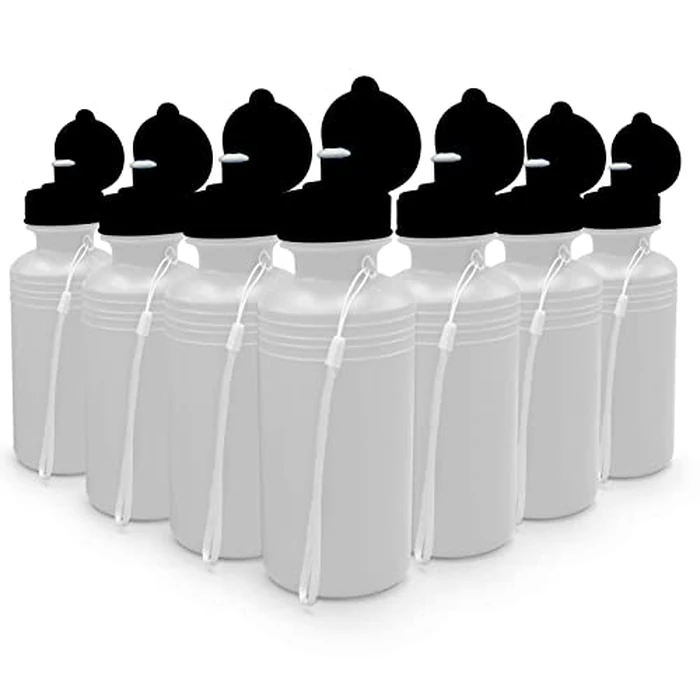 4E's Novelty 12 Sports Water Bottles Bulk (12 Pack) 18 oz Squeeze Reusable Plastic White Water Bottle, BPA Free, School Kids Water Bottles by 4E's Novelty - Used - Very Good condition - CA$32.39