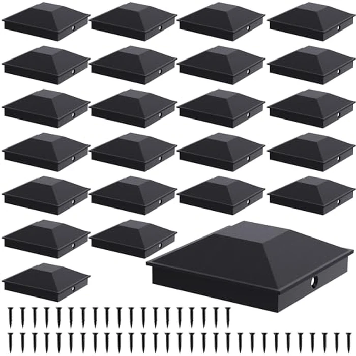 Goovilla 4x4 Post Caps Black(Actual 3.5" x 3.5"), 24 Pack Fence Post Caps with 48 Screws and Easy Installation, Sturdy Waterproof Plastic Deck Post Caps with Frosted Finishing Touch, Protect Wood Post by Goovilla - Image 1