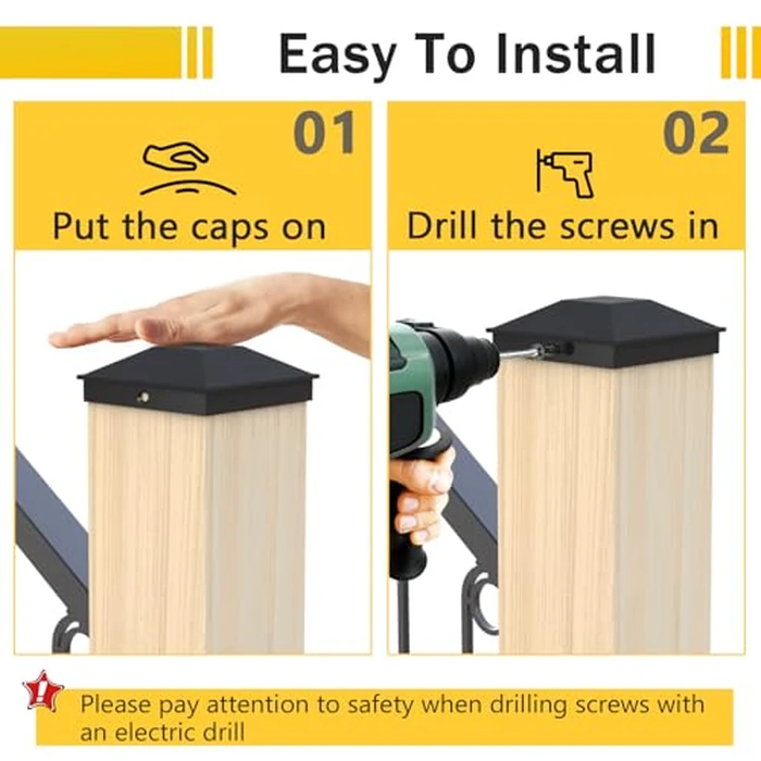 Goovilla 4x4 Post Caps Black(Actual 3.5" x 3.5"), 24 Pack Fence Post Caps with 48 Screws and Easy Installation, Sturdy Waterproof Plastic Deck Post Caps with Frosted Finishing Touch, Protect Wood Post by Goovilla - Image 7