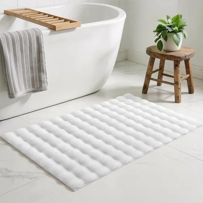 OLANLY Fluffy Faux Fur Small Rug, 2x3 Feet Non Slip Bathroom Rug, Soft Shaggy Floor Mat for Entrance, Bathroom, Kitchen, Home Decor, White by OLANLY - Image 1