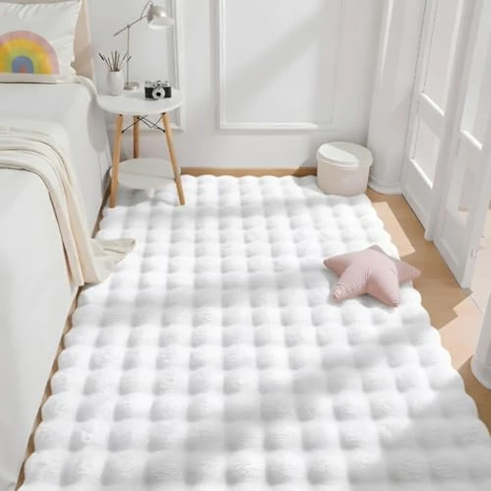 OLANLY Fluffy Faux Fur Small Rug, 2x3 Feet Non Slip Bathroom Rug, Soft Shaggy Floor Mat for Entrance, Bathroom, Kitchen, Home Decor, White by OLANLY - Image 9