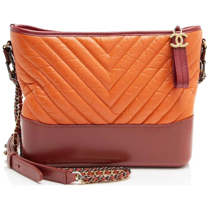 Chanel Chevron Aged Calfskin Gabrielle Medium Hobo - Aged Calfskin - Orange/Red by Chanel - Refurbished - Excellent condition