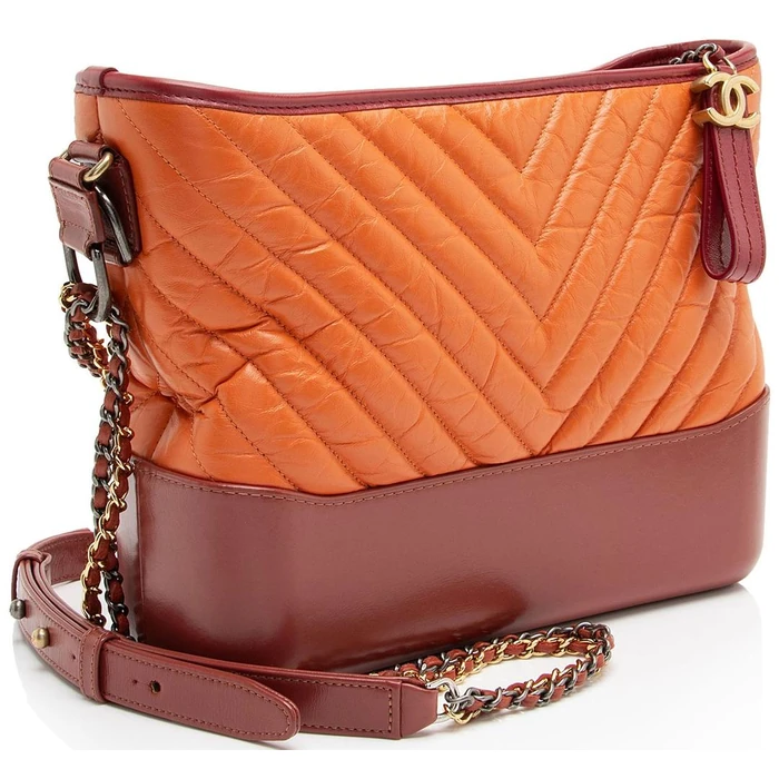 Chanel Chevron Aged Calfskin Gabrielle Medium Hobo - Aged Calfskin - Orange/Red by Chanel - Image 2