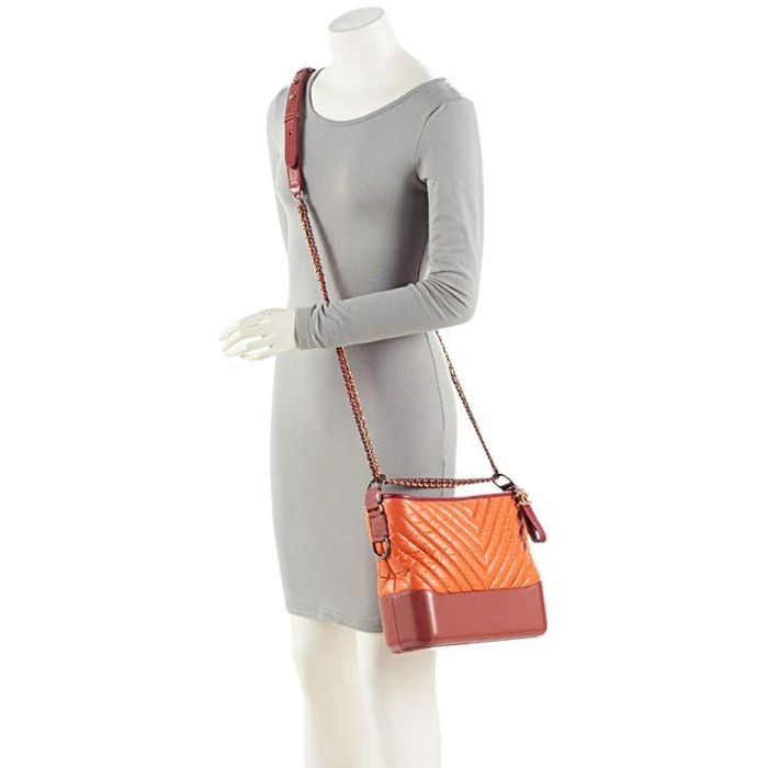 Chanel Chevron Aged Calfskin Gabrielle Medium Hobo - Aged Calfskin - Orange/Red by Chanel - Image 5