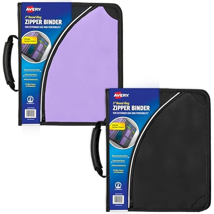 Avery 2" Inch Zipper Binder, 3 Round Rings, Durable Messenger Nylon Zipper Black Binder, Tablet Holder, 6-Pockets with 5 Tab Dividers, Carry-All Storage Binder (26051) by Avery - Image 6