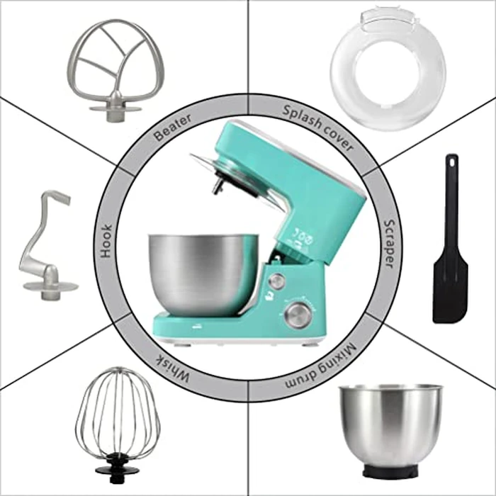 Stand Mixer, CUSIMAX 5-Qt Dough Mixer Tilt-Head Electric Kitchen Mixer with Dough Hook, Mixing Beater and Whisk Splash Guard for Home Cooking, Green by CUSIMAX - Image 2