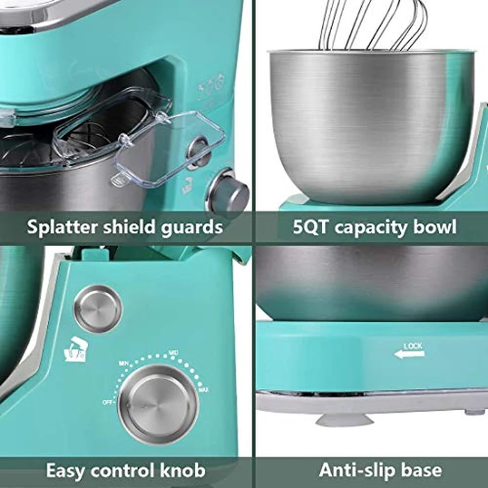 Stand Mixer, CUSIMAX 5-Qt Dough Mixer Tilt-Head Electric Kitchen Mixer with Dough Hook, Mixing Beater and Whisk Splash Guard for Home Cooking, Green by CUSIMAX - Image 5