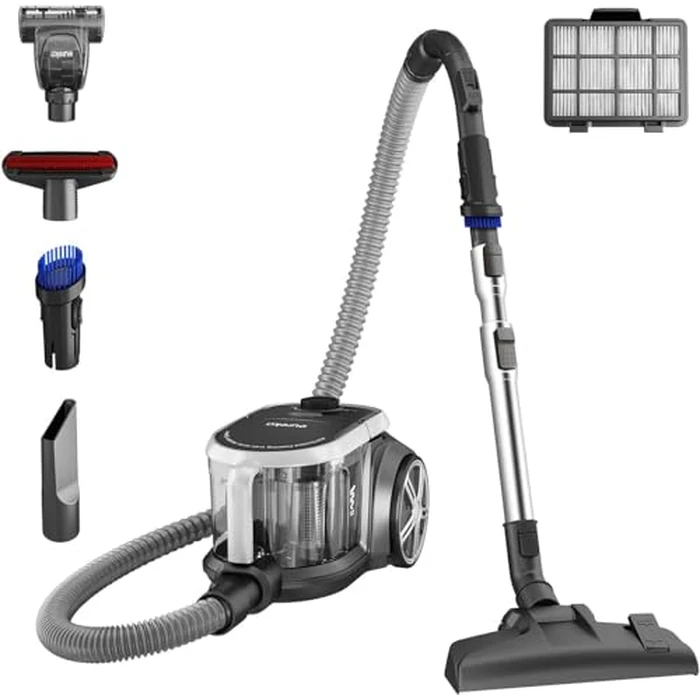 Eureka Bagless Canister Vacuum for Carpets and Hard Floors, Powerful Lightweight Vacuum Cleaner with Large Dust Cup Extension Tube 2-in-1 Crevice Tool Floor Nozzle, Silver, NEN180C w/HEPA Filter by EUREKA - Image 1