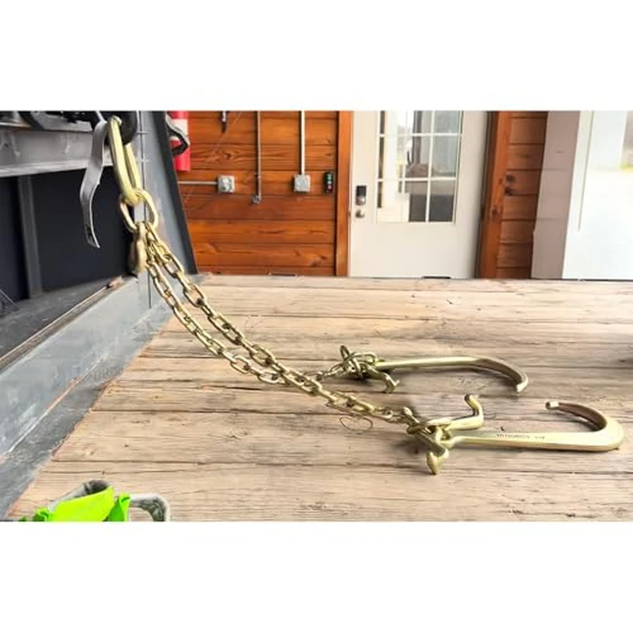 Mytee Products 5/16"x2' Leg Grade 70 V-Chain Bridle Tow w/ 15" Large Shank J Hook, T-J Hook & Grab Hooks for Towing - 4700 LBS WLL Tow Truck Chain Accessories for Flatbed Trailer Wrecker Recovery by Mytee Products - Image 3