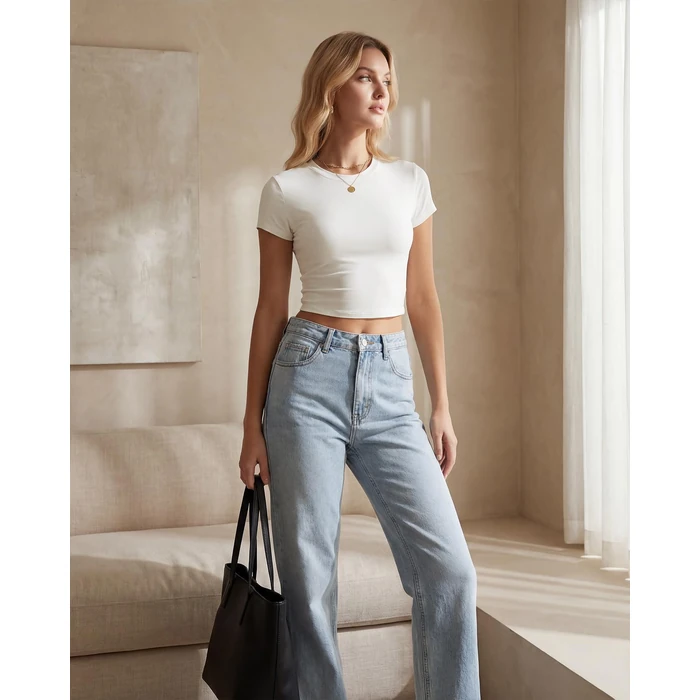 Stelle Womens Short Sleeve Crop Tops Crewneck Basic T Shirts Cute Going Out Baby Tee White Medium by Stelle - Image 3