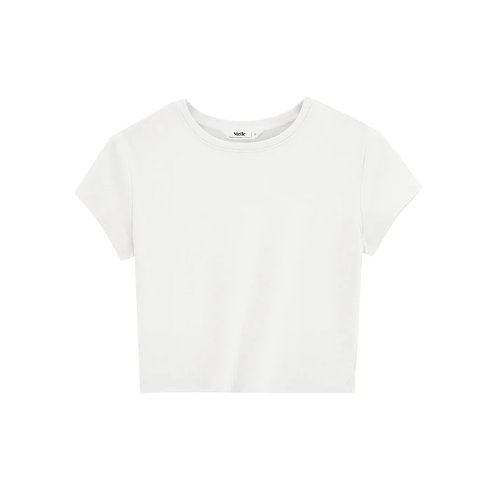 Stelle Womens Short Sleeve Crop Tops Crewneck Basic T Shirts Cute Going Out Baby Tee White Medium by Stelle - Image 4