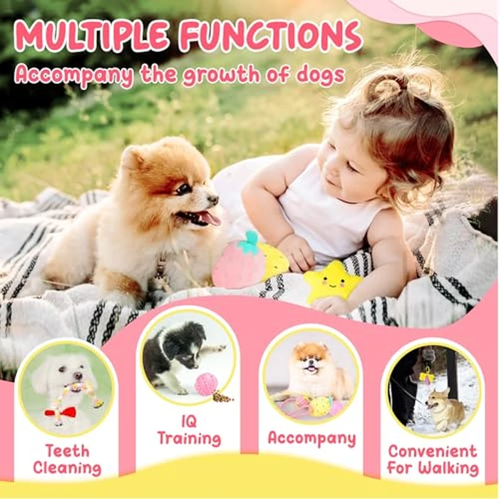 XIUGOAL Pink Puppy Toys for Teething - 23 Pack Puppy Chew Toys for Boredom, Interactive Dog Toys for Puppies, Cute Small Dog Toys with Treat Ball, Squeaky Dog Chew Toys and Ropes by XIUGOAL - Image 4