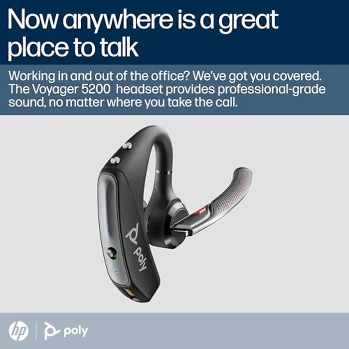 Poly Voyager 5200 Wireless Headset (Plantronics) - Single-Ear Bluetooth Headset w/Noise-Canceling Mic - Ergonomic Design - Voice Controls - Lightweight - Connect to Mobile/Tablet via Bluetooth by POLY - Image 2