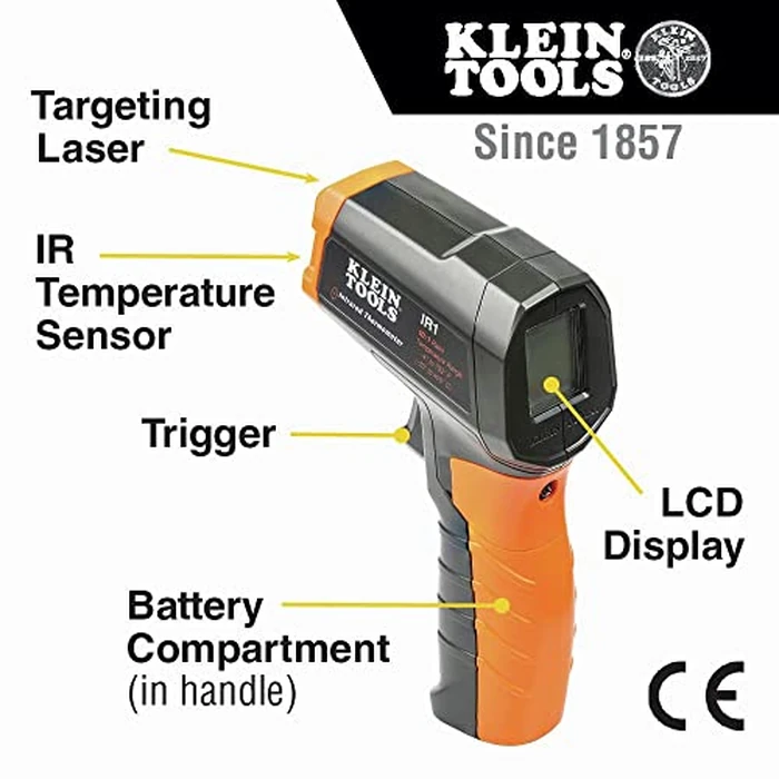 Klein Tools IR1 Infrared Thermometer, Digital Laser Gun is Non-Contact Thermometer with a Temperature Range -4 to 752-Degree Fahrenheit by KLEIN TOOLS - Image 2