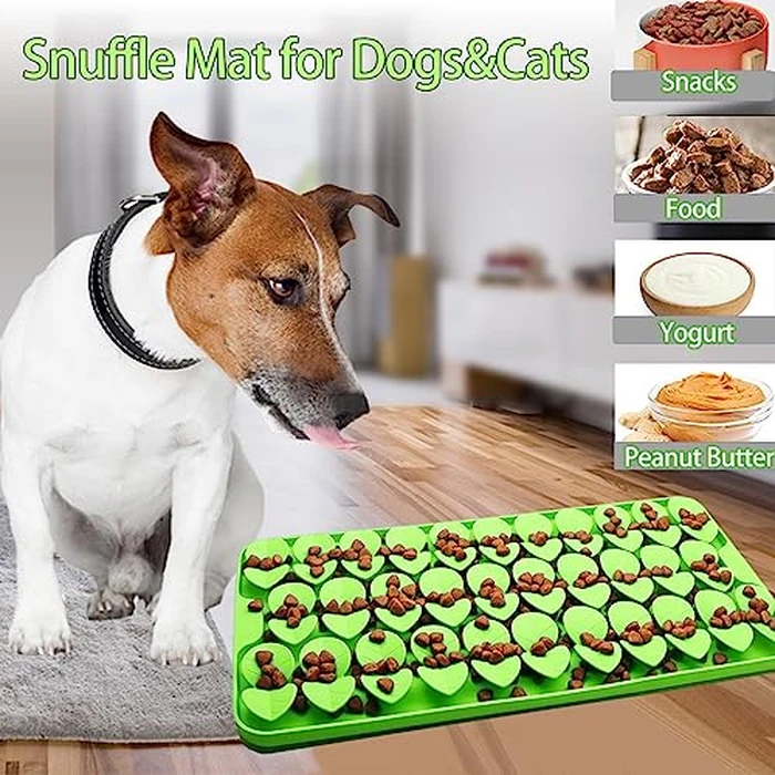 Femont Medium Silicone Snuffle Mat for Small Medium Dogs Cats Slow Down Eating,Slow Feeder Lick Mat for Dry Wet Food for Pet Training Smell,Encourages Natural Foraging Skill,Relieving Stress (Green) by Femont - Image 2