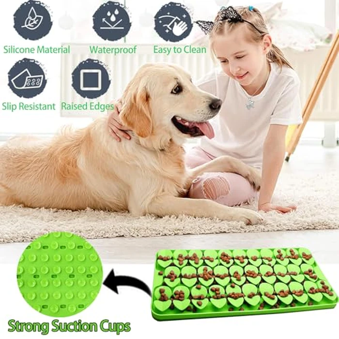 Femont Medium Silicone Snuffle Mat for Small Medium Dogs Cats Slow Down Eating,Slow Feeder Lick Mat for Dry Wet Food for Pet Training Smell,Encourages Natural Foraging Skill,Relieving Stress (Green) by Femont - Image 4