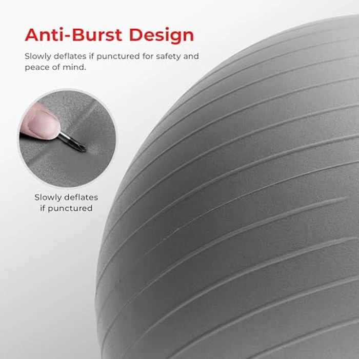 Sunny Health & Fitness Premium Anti-Burst Exercise Ball for Core Strength, Yoga, Pilates, Barre, Physical Therapy, Balance, Flexibility | Non-Slip & Odorless - SF-EB02-S by Sunny Health & Fitness - Image 4
