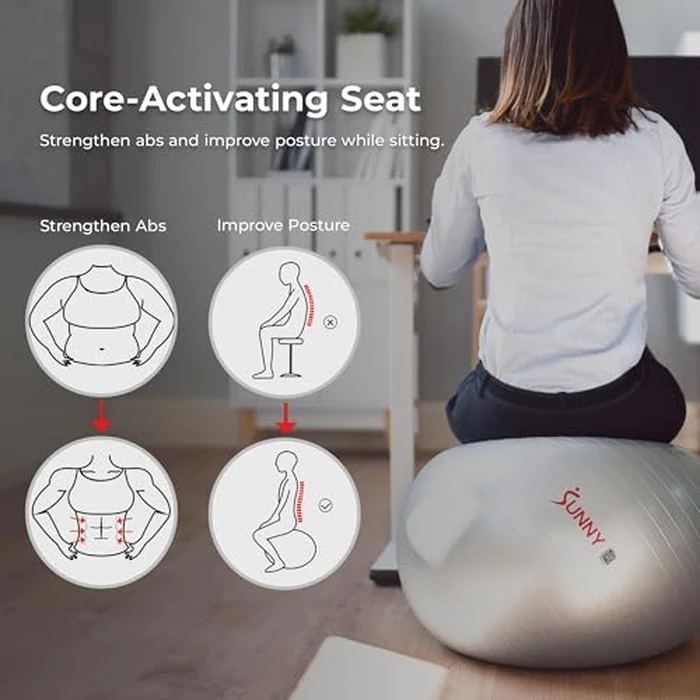 Sunny Health & Fitness Premium Anti-Burst Exercise Ball for Core Strength, Yoga, Pilates, Barre, Physical Therapy, Balance, Flexibility | Non-Slip & Odorless - SF-EB02-S by Sunny Health & Fitness - Image 5