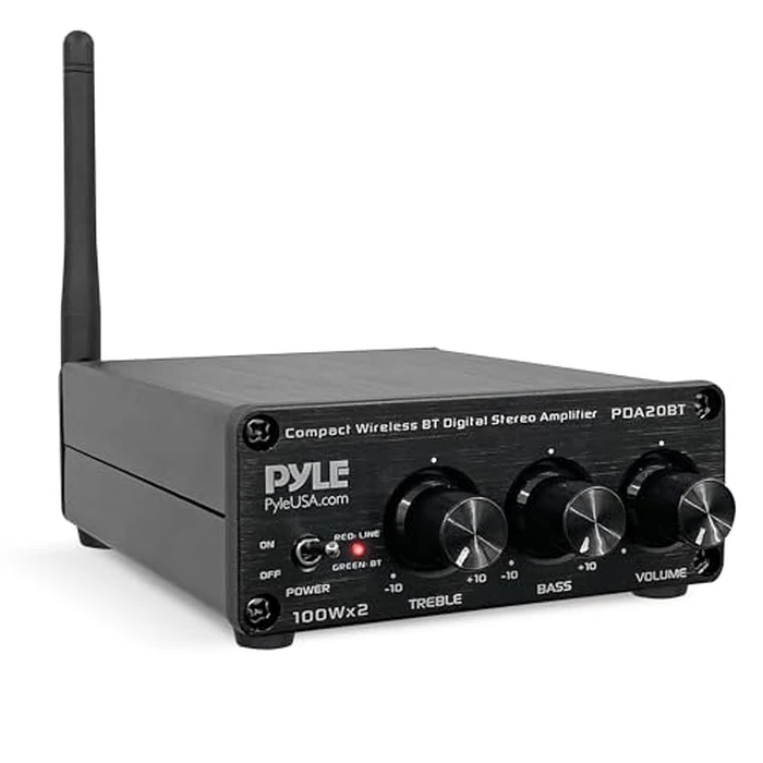 Pyle 2x100W Bluetooth HiFi Mini Audio Amplifier - Class D Stereo Receiver - Aluminum Diecast - for Desktop/PC - Wireless Streaming - Headphone Jack - PDA20BT by Pyle - Used - Like New condition