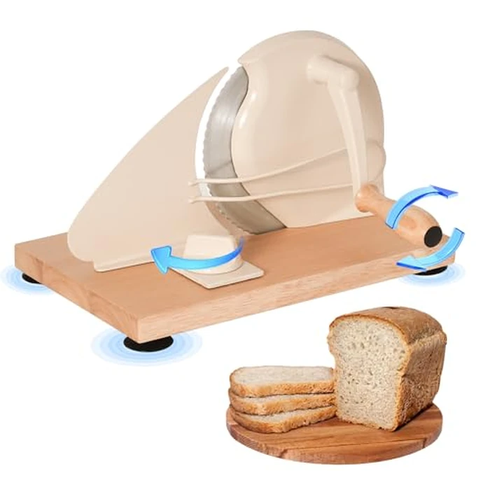 Manual Bread Slicer for Homemade Sourdough Bread, Adjustable Thickness Hand Crank Bread Slicer with Stainless Steel Blade and Suction Cup, for Even Slicing, Kitchen & Bakery Use, White by phabcf - Used - Good condition - CA$68.71