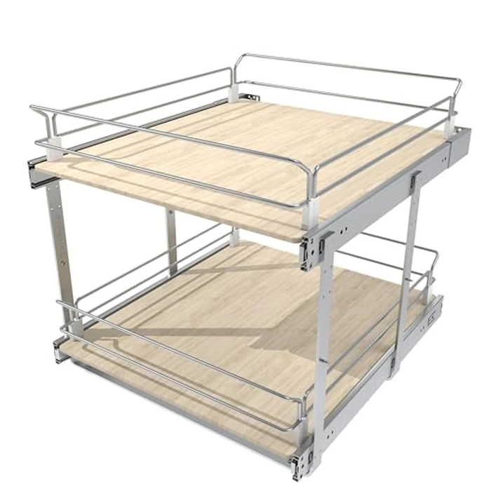2 Tier Pull Out Cabinet Organizer 20" W X 22" D, Slide Out Drawers For Kitchen Cabinets, Pull Out Drawers For Cabinets Capacity Heavy Duty Caddy, Cabinet Pullout Shelves Wood Chrome, Pantry Storage by STORKING - Image 8