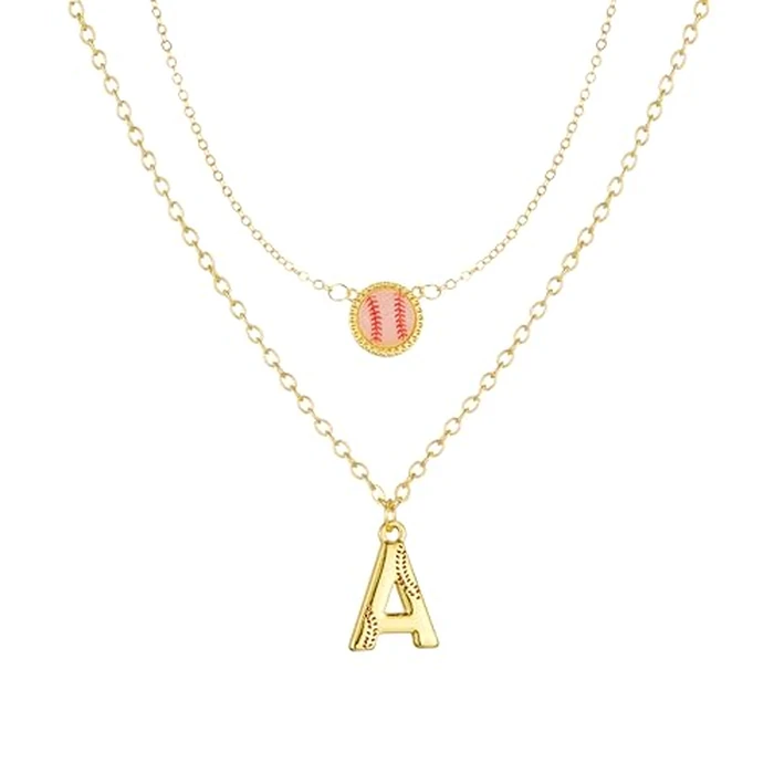 Yuoos Baseball Initial Necklace Baseball Short Pendant Choker Gold A-Z Letter Pendant Necklace Mom Themed Jewelry Gifts Daughter Gifts Graduation Chritmas Birthday (A Letter) by Yuoos - Image 1