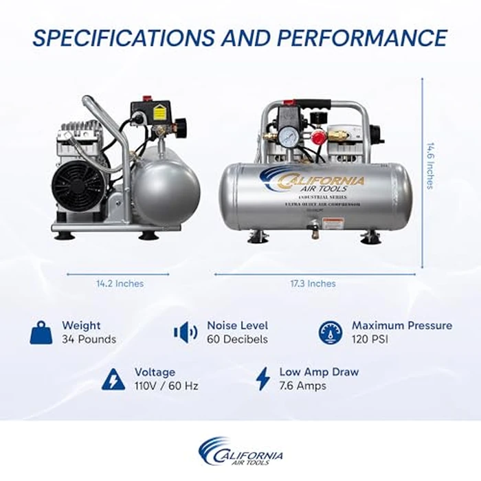 California Air Tools 2010ALFC 1.0 HP Ultra Quiet and Oil-Free Air Compressor, 2 Gallon Aluminum Tank, 60 dBA Noise Level, Industrial Series by California Air Tools - Image 5