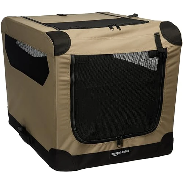 Amazon Basics Portable Folding Soft Dog Travel Crate Kennel - 66.0cm x 45.7cm x 45.7cm, Tan by Amazon Basics - Used - Good condition