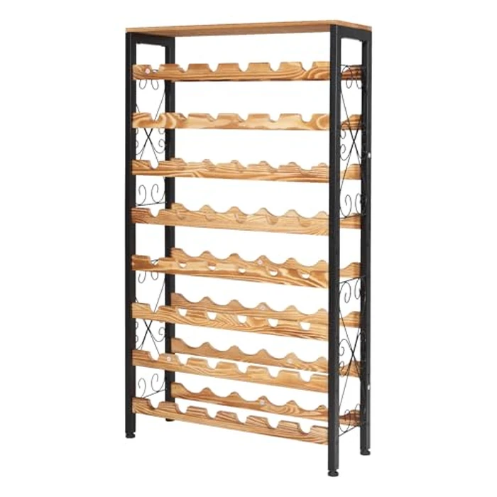 VEVOR 48 Bottle Wine Rack,8-Tier Iron Wine Bottle Holder with Wood Table Top,Freestanding Floor Display Wine Storage Shelves,for Kitchen Pantry, Cellar, Bar, Dining Room,26''L X 9.3''W X 46.9''H by VEVOR - Image 3