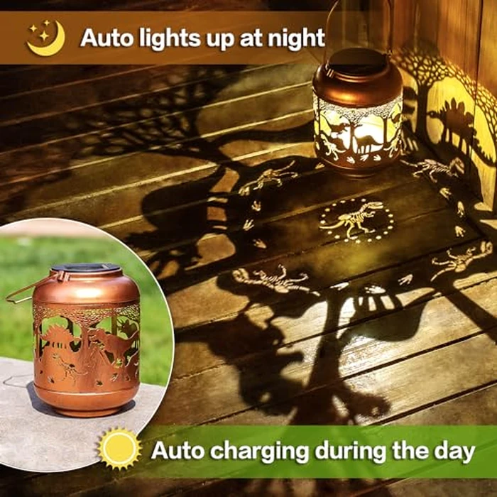 Dinosaur Solar Lanterns Outdoor Waterproof,Hanging Solar Lights Dinosaur Gifts for Women Men Metal LED Decorative Light for Yard,Patio,Lawn,Tabletop,Pathway,Landscape,Garden Decor by TIGGSY - Image 4