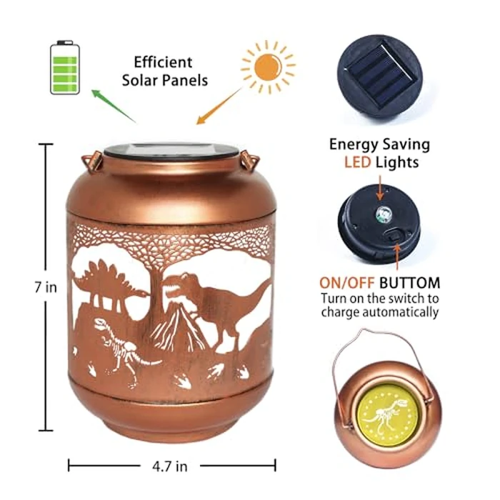 Dinosaur Solar Lanterns Outdoor Waterproof,Hanging Solar Lights Dinosaur Gifts for Women Men Metal LED Decorative Light for Yard,Patio,Lawn,Tabletop,Pathway,Landscape,Garden Decor by TIGGSY - Image 6