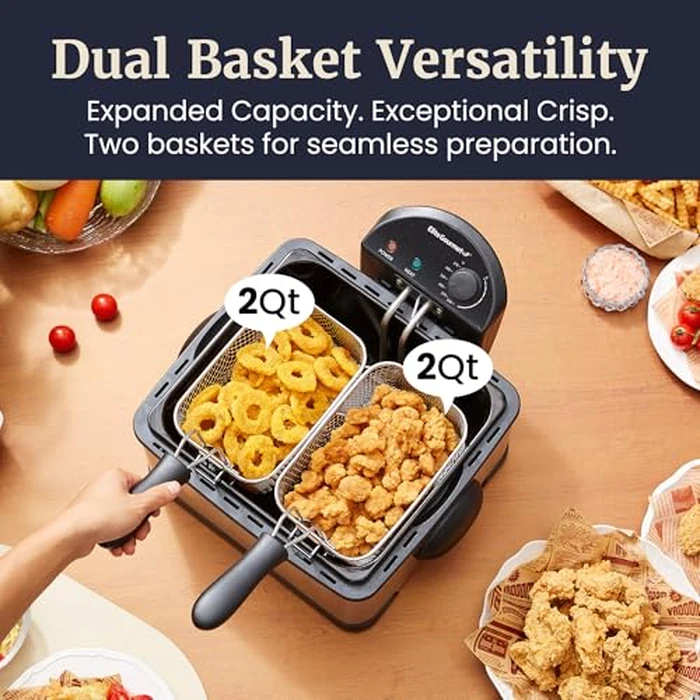 Elite Gourmet Electric Deep Fryer, 4.5 Qt Total Oil Capacity (Dual 2-Qt Split Baskets), 1700 Watts, Stainless Steel, Separates Foods for Simultaneous Cooking, Stainless Steel by Elite Gourmet - Image 3