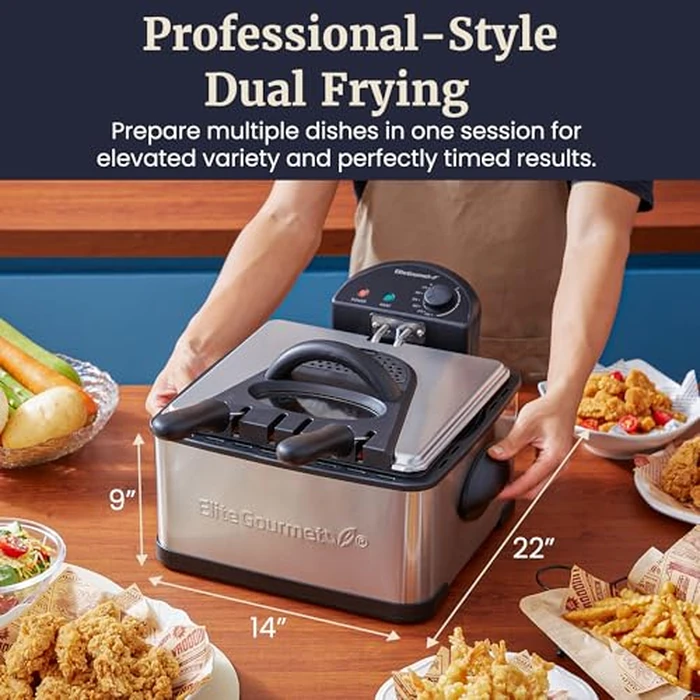 Elite Gourmet Electric Deep Fryer, 4.5 Qt Total Oil Capacity (Dual 2-Qt Split Baskets), 1700 Watts, Stainless Steel, Separates Foods for Simultaneous Cooking, Stainless Steel by Elite Gourmet - Image 7
