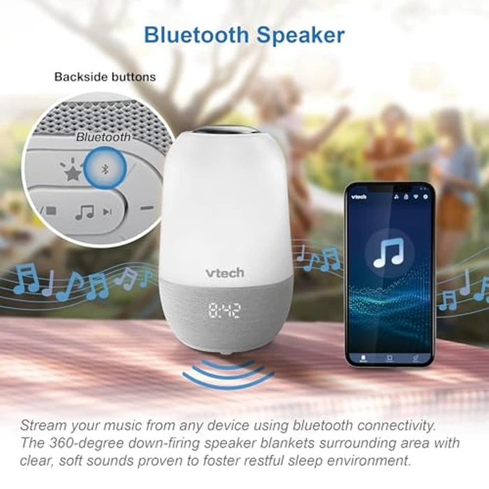 VTech BC8313 V-Hush Soothing Sleep Trainer with 200+ Stories/Songs/Sounds & Sleep Program. Portable Bluetooth HD Speaker, Multi-Color NightLight, Ceiling Projector & Record Your own Voice by VTech - Image 4