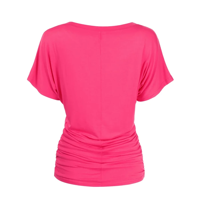 danibe Women's Short Sleeve V-Neck Casual Dolman Top with Side Shirring Fuchsia L by danibe - Image 3