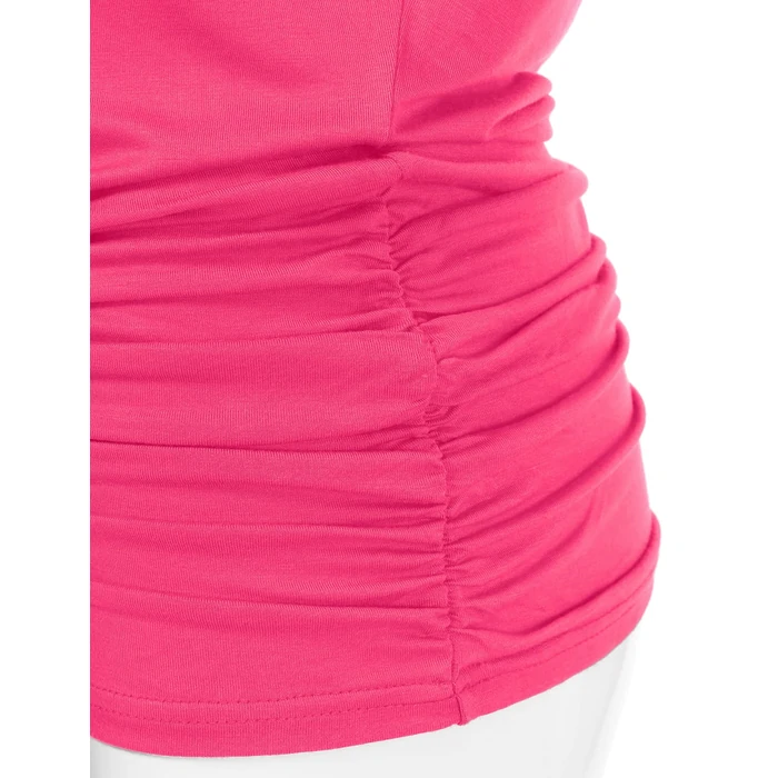 danibe Women's Short Sleeve V-Neck Casual Dolman Top with Side Shirring Fuchsia L by danibe - Image 4