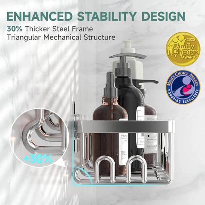 Veken Large Capacity Shower Caddy 3-Pack, No Drilling Adhesive Rack with Soap Holder, Rustproof & Waterproof Shelves, Bathroom Organizers and Storage, Wall-Mounted Kitchen & Home Decor, Silver by Veken - Image 2