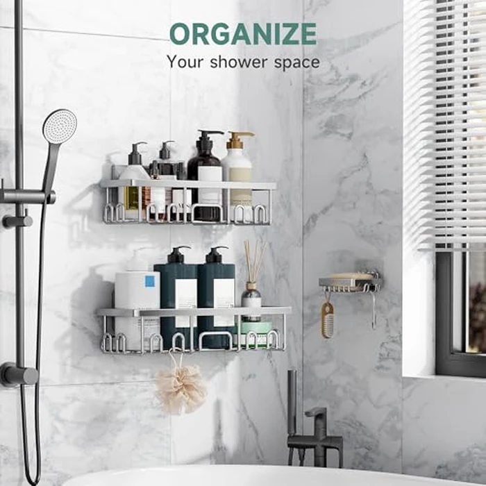 Veken Large Capacity Shower Caddy 3-Pack, No Drilling Adhesive Rack with Soap Holder, Rustproof & Waterproof Shelves, Bathroom Organizers and Storage, Wall-Mounted Kitchen & Home Decor, Silver by Veken - Image 6
