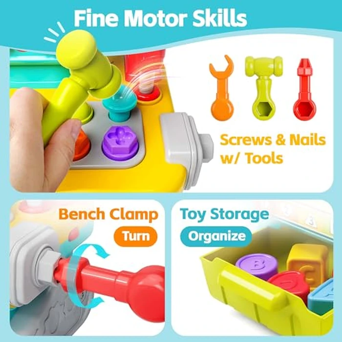 iPlay, iLearn Toddler Musical Workbench Toys for One Year Old Boys, Baby Pretend Play Tool Set, Infant Shape Sorter Activities, Kids Pounding Game, 1st Birthday Gift for 12 18 24 Month Girls Age 1 2 3 by iPlay, iLearn - Image 5
